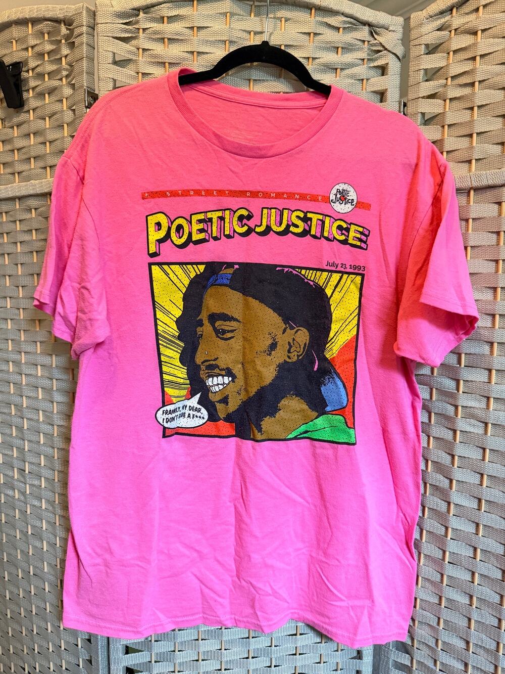 Tupac Shakur Poetic Justice Graphic Pull Over Men's T-shirt Pink L